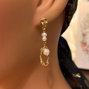 Gold Pearl Drop Earrings
